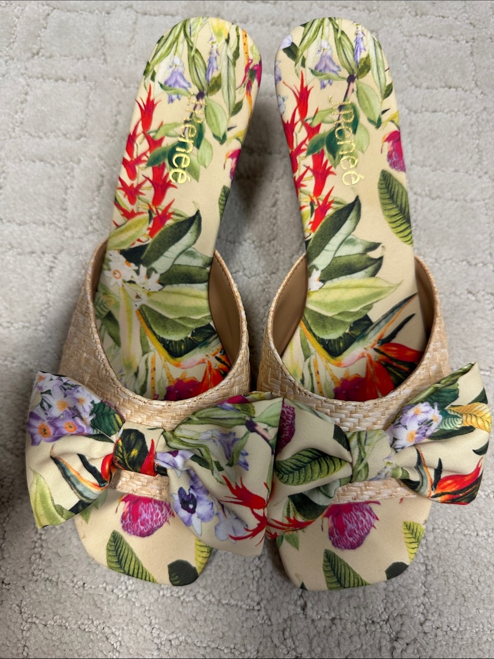 J.Renee Cream Floral Bow Wedge Mules